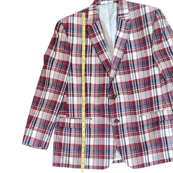 CHAPS Mens 44R Plaid Sport Coat Blazer Red Cream Blue 100% Cotton NWOT - Picture 5 of 7